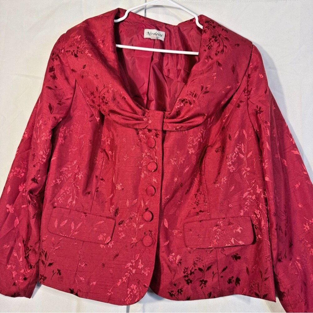 Vintage Red Brocade Fancy Suit Jacket Blazer Women's Plus 22W 3X Nicolette